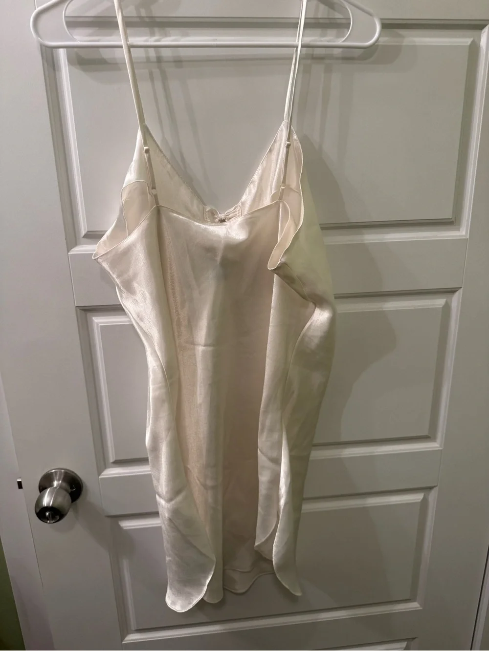 Vintage Silk-Feel Ivory Slip Dress with Lace-Up Detail
